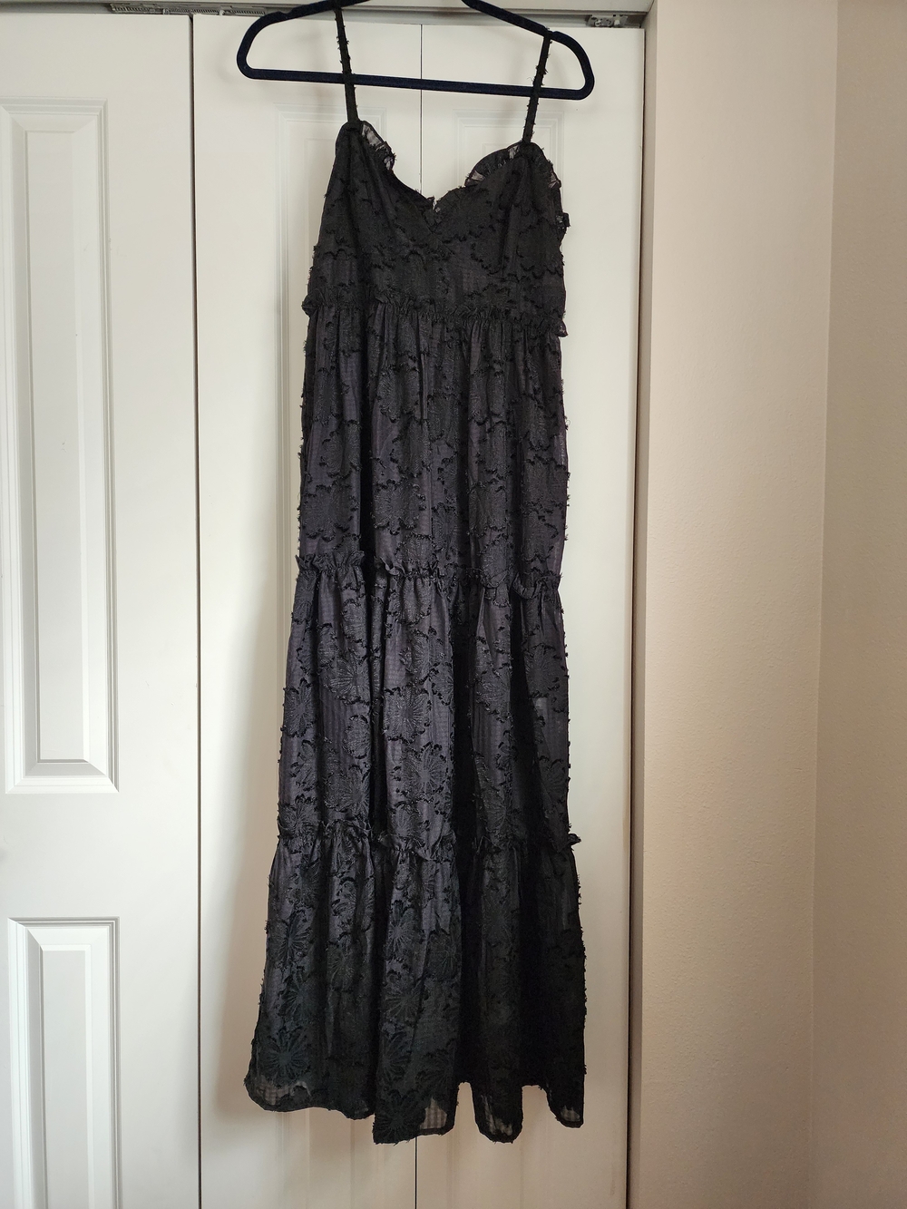 Altar'd State Black Floral Tiered Maxi Dress with Spaghetti Straps